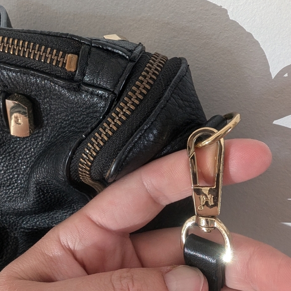 Halston Heritage Baby Pebbled Satchel Bag - Black Leather with Gold Accents - Picture 8 of 16